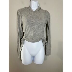 NIA THE Label Knit Ruched Drawstring Hoodie‎ Cropped Gray Women's Size S